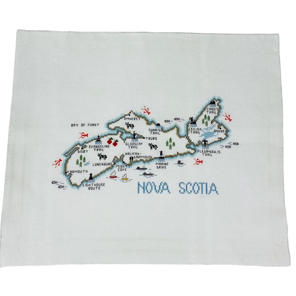 SOLD Completed Cross Stitch Nova Scotia Map Unframed 17 x 14 1/2  Handmade - Picture 2 of 5